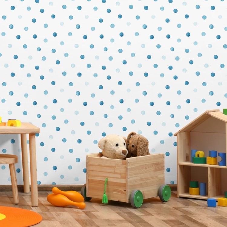 Tapeta Niebieskie Kropki Malowane Akwarelą