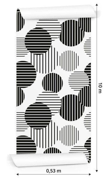 Tapeta Czarno-Białe Duże Paskowane Kropki