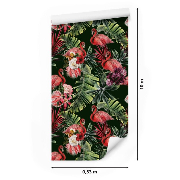 Tapeta Flamingi, Róże, Kwiaty, Zieleń, Do Sypialni
