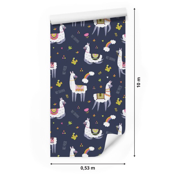 Tapeta Do Pokoju Dziecka, Lama, Zwierzęta, Tęcza