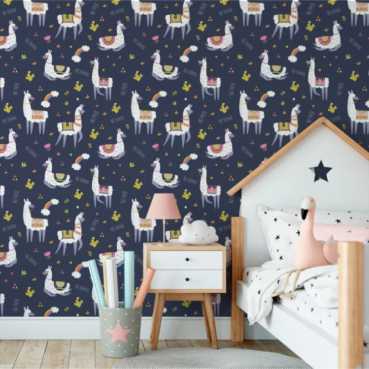 Tapeta Do Pokoju Dziecka, Lama, Zwierzęta, Tęcza