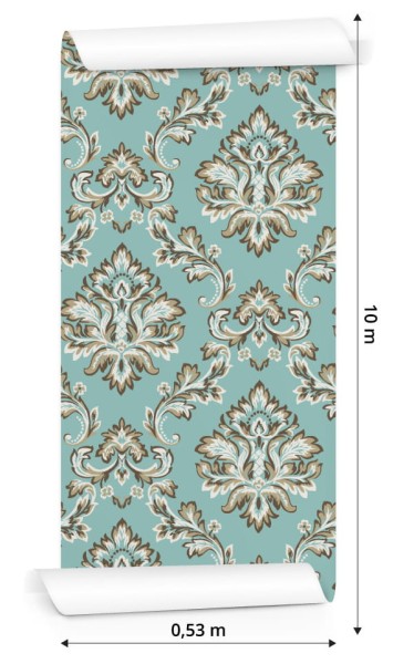 Tapeta Turkusowa - Ornament W Stylu Barokowym
