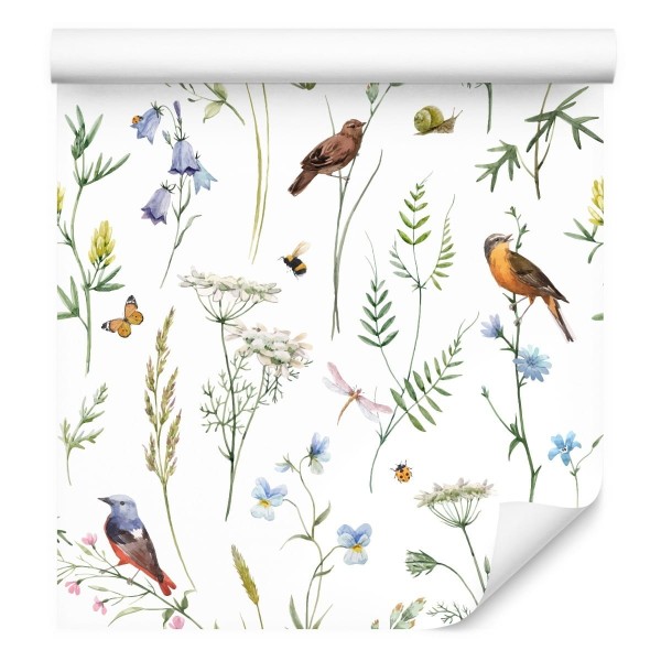 Tapeta Do Salonu Ptaki Kwiaty Liście Natura Motyle