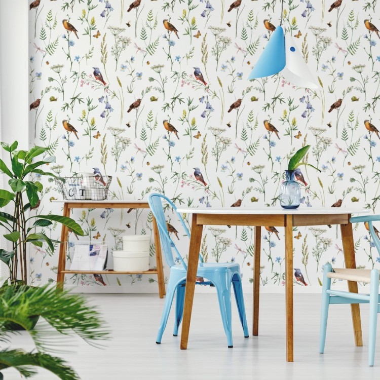 Tapeta Do Salonu Ptaki Kwiaty Liście Natura Motyle