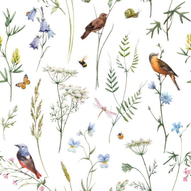 Tapeta Do Salonu Ptaki Kwiaty Liście Natura Motyle