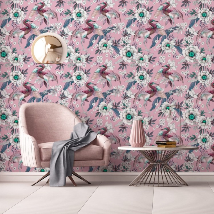 Tapeta – Kolorowe Ptaki I Kwiaty