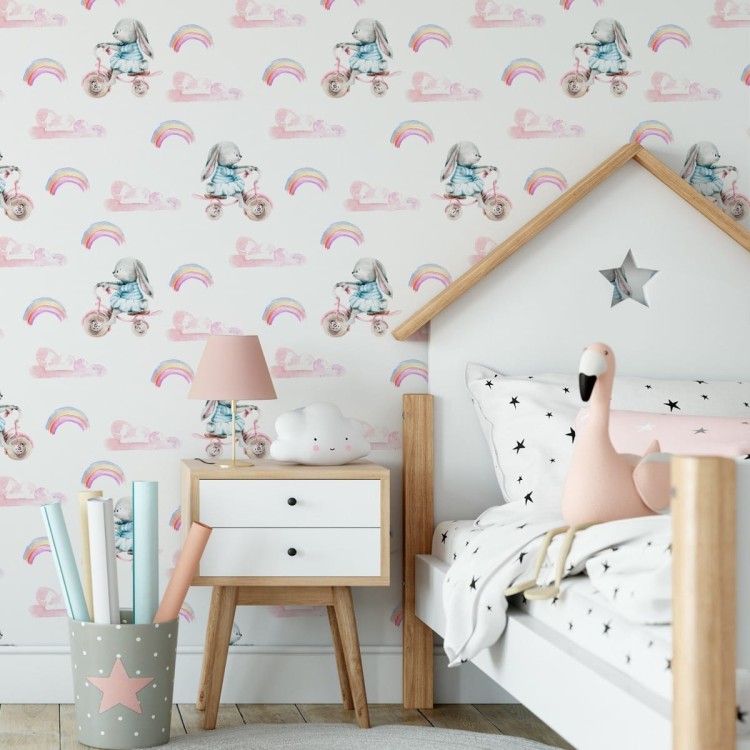 Tapeta Króliczki Tęcza I Serduszka