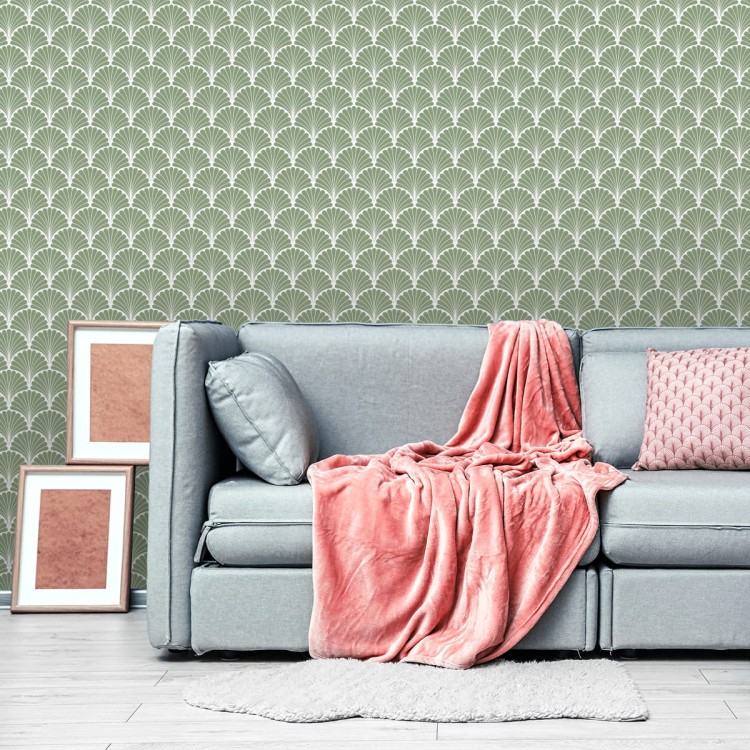 Tapeta Retro - Geometryczne Liście Dekoracyjne