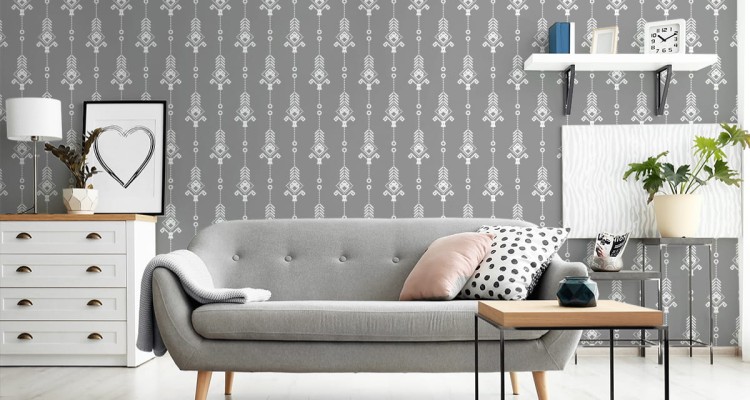 Tapeta Artystyczny Biały Wzór W Stylu Retro