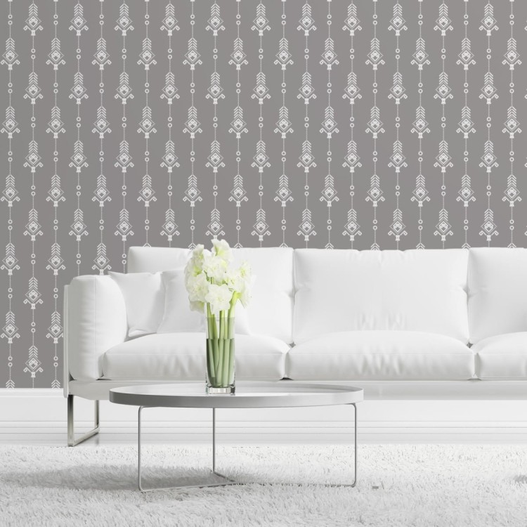 Tapeta Artystyczny Biały Wzór W Stylu Retro