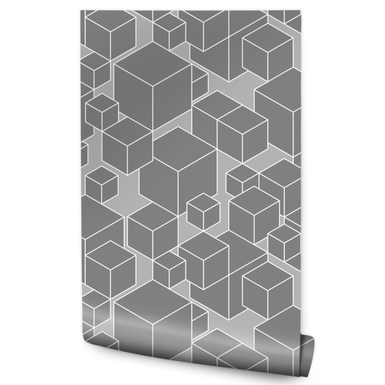 Tapeta Geometryczna - Sześciany W Odcieniach Szarości