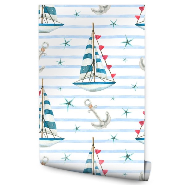 Tapeta Żaglówki I Rozgwiazdy Malowane Akwarelą