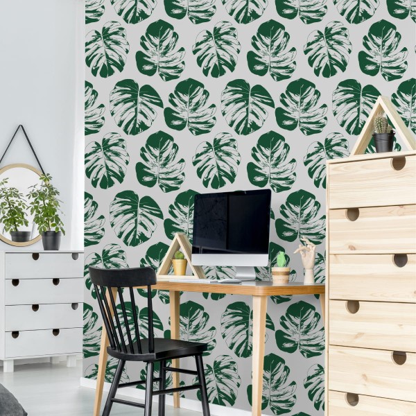 Tapeta Zielono-Białe Liście