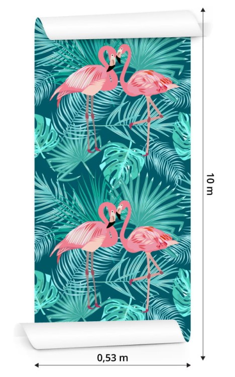 Tapeta Dekoracyjna Flamingi Liście