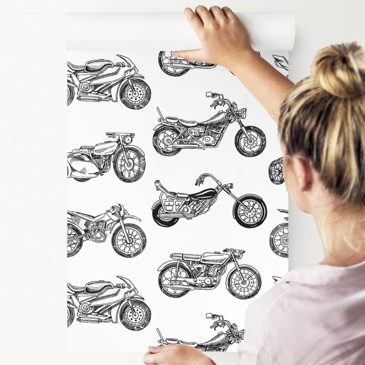 Tapeta Czarno-Białe Rysowane Motocykle