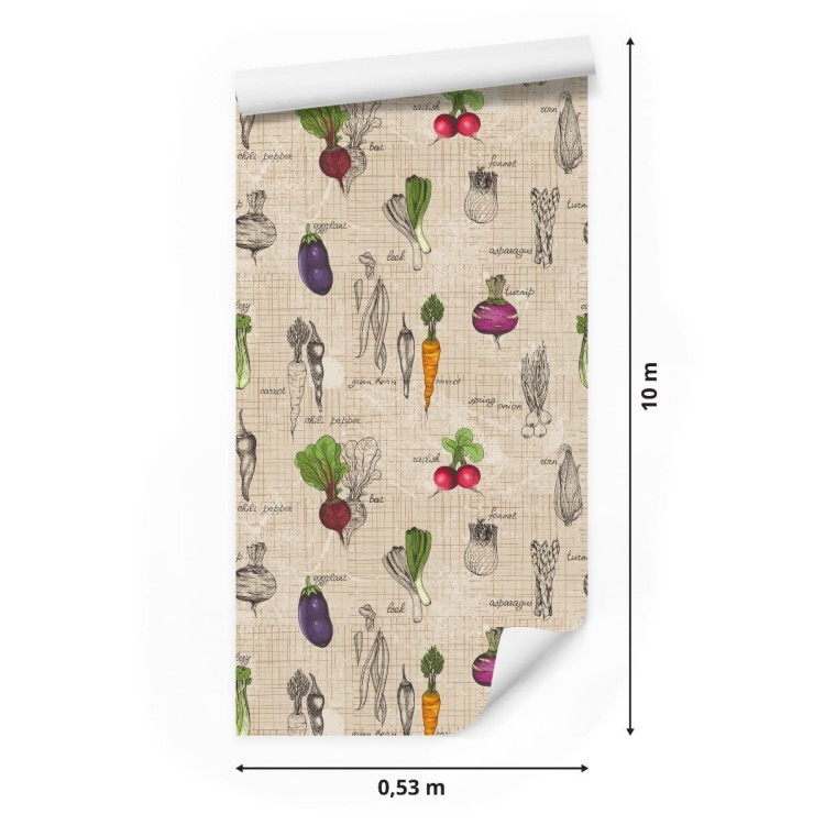 Tapeta Rysunki Warzyw W Stylu Vintage