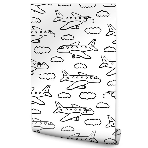 Tapeta Czarno-Białe Samoloty Z Chmurkami
