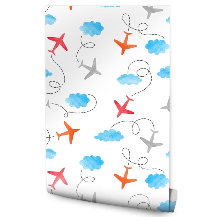 Tapeta Bajkowe Samoloty Malowane Akwarelą