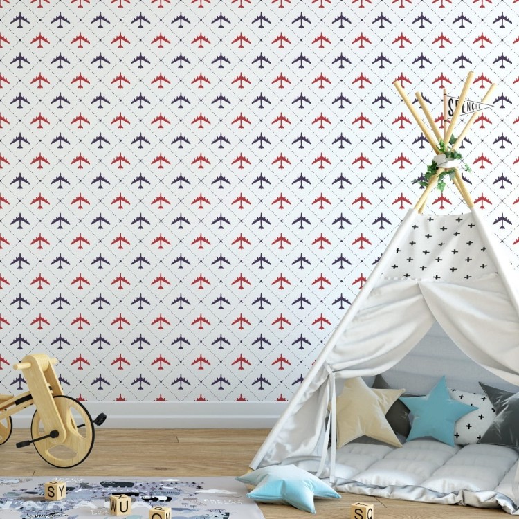 Tapeta Kolorowe Samoloty W Kratkę