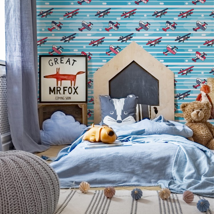 Tapeta Bajkowe Samoloty Na Tle Pasków