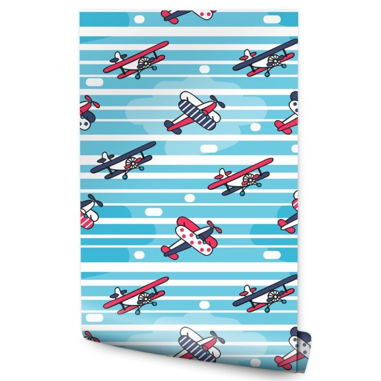 Tapeta Bajkowe Samoloty Na Tle Pasków