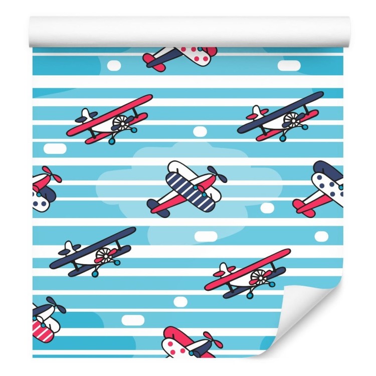 Tapeta Bajkowe Samoloty Na Tle Pasków