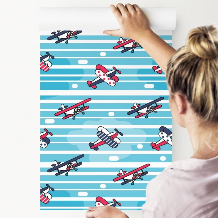 Tapeta Bajkowe Samoloty Na Tle Pasków