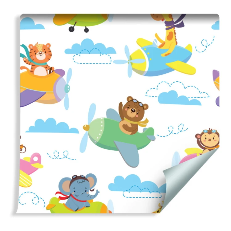 Tapeta Dla Dzieci - Zwierzątka Samoloty