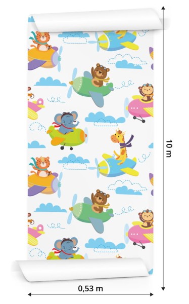 Tapeta Dla Dzieci - Zwierzątka Samoloty