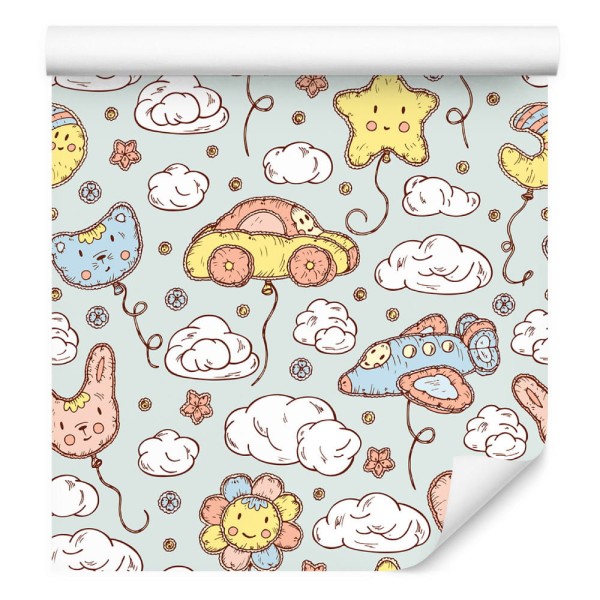 Tapeta Dla Dzieci Auta, Samoloty, Gwiazdy, Chmury