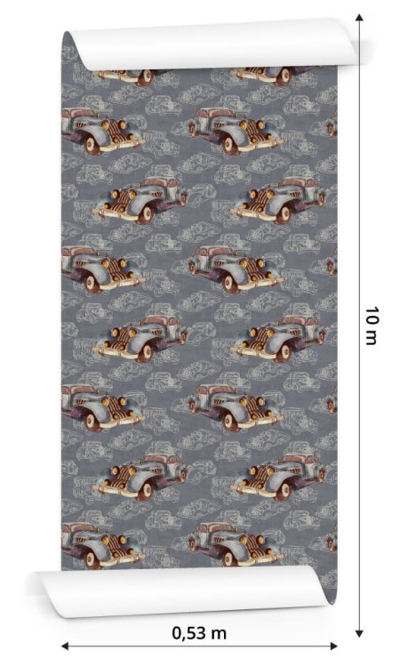 Tapeta Dla Dzieci - Starodawne Auta Malowane Akwarelą W Stylu Vintage