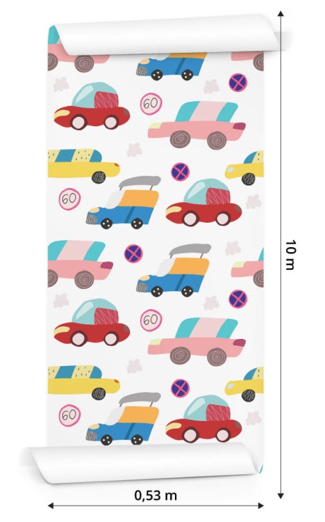 Tapeta Dla Dzieci - Kolorowe Samochodziki W Stylu Skandynawskim