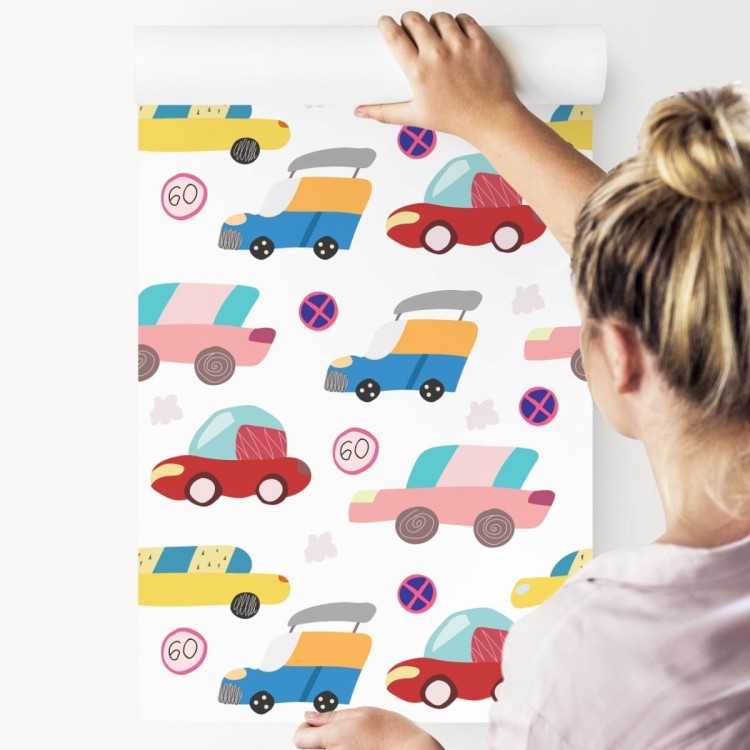 Tapeta Dla Dzieci - Kolorowe Samochodziki W Stylu Skandynawskim