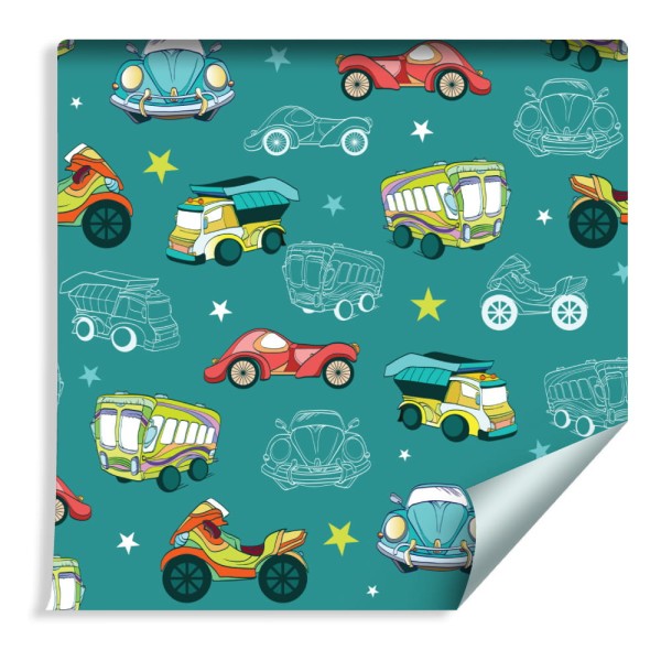 Tapeta Dla Dzieci - Kolorowe Auta I Motocykle