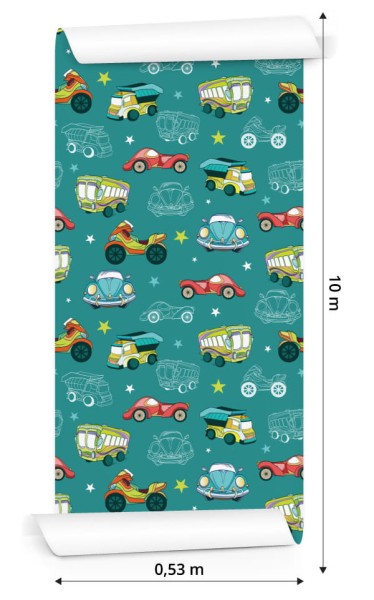 Tapeta Dla Dzieci - Kolorowe Auta I Motocykle