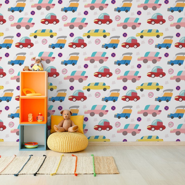 Tapeta Dla Dzieci - Kolorowe Samochodziki W Stylu Skandynawskim