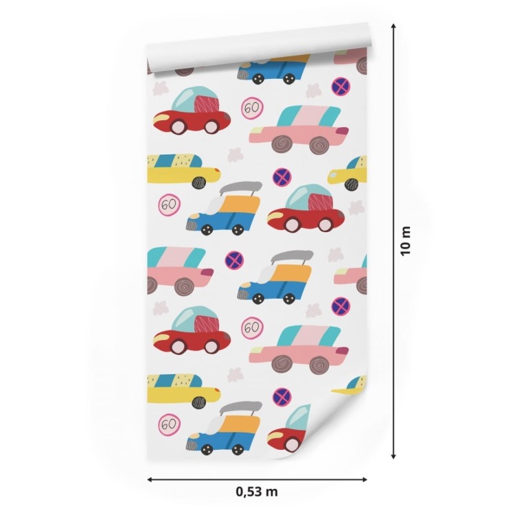 Tapeta Dla Dzieci - Kolorowe Samochodziki W Stylu Skandynawskim