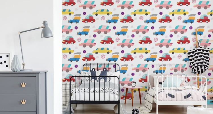 Tapeta Dla Dzieci - Kolorowe Samochodziki W Stylu Skandynawskim