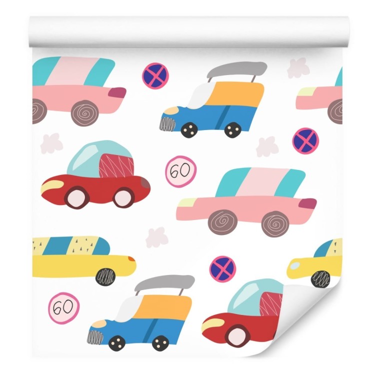 Tapeta Dla Dzieci - Kolorowe Samochodziki W Stylu Skandynawskim