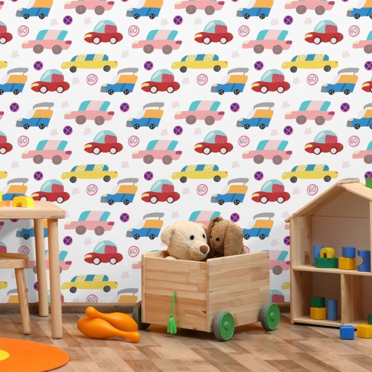 Tapeta Dla Dzieci - Kolorowe Samochodziki W Stylu Skandynawskim