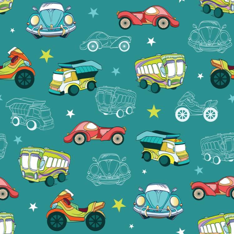 Tapeta Dla Dzieci - Kolorowe Auta I Motocykle