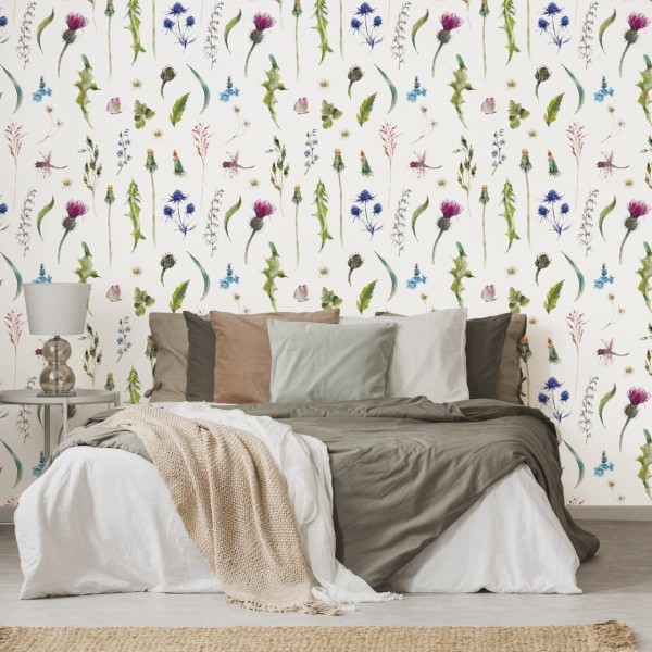 Tapeta Zioła Polne Z Motylami