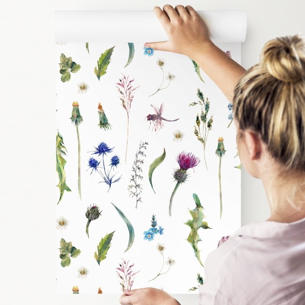 Tapeta Zioła Polne Z Motylami