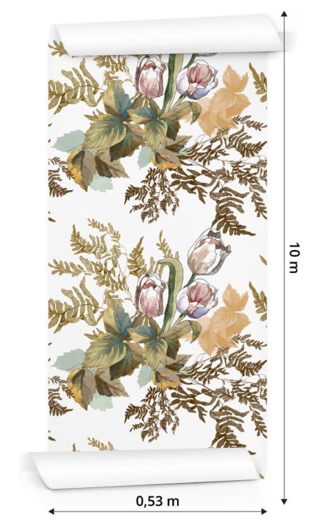 Tapeta Liście I Tulipany W Stylu Vintage