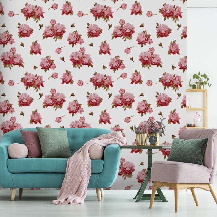 Tapeta Kolorowe Peonie - Akwarela