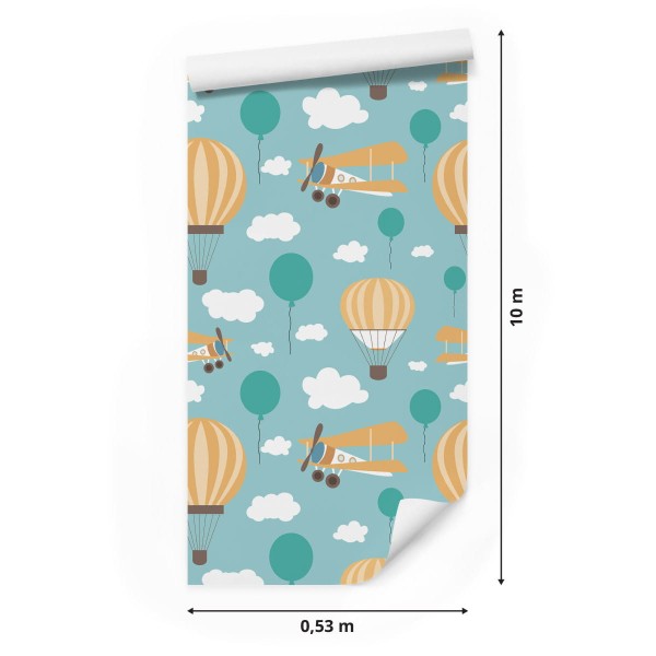 Tapeta Dla Dzieci Balony, Chmurki, Samoloty, Niebo