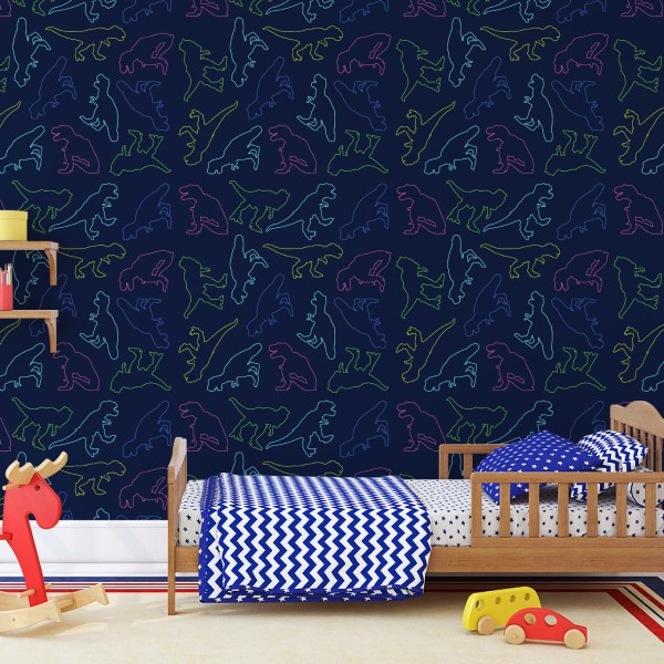 Tapeta W Kolorowe Dinozaury, Do Pokoju Dziecka
