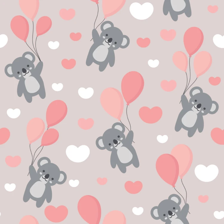 Tapeta Dla Dzieci - Misie Koala, Baloniki I Serduszka