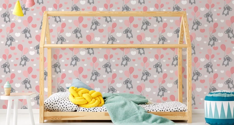 Tapeta Dla Dzieci - Misie Koala, Baloniki I Serduszka