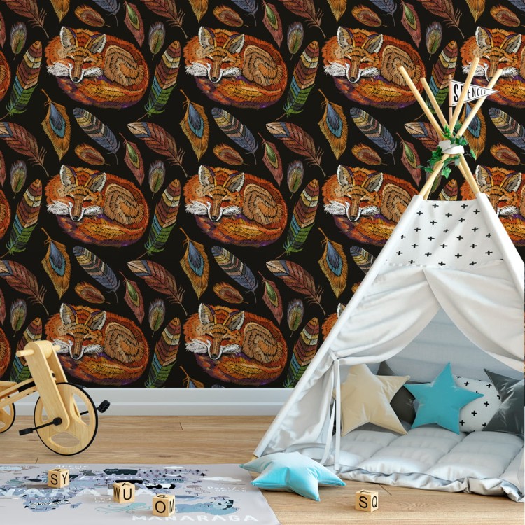 Tapeta Kolorowy Lis Z Piórami